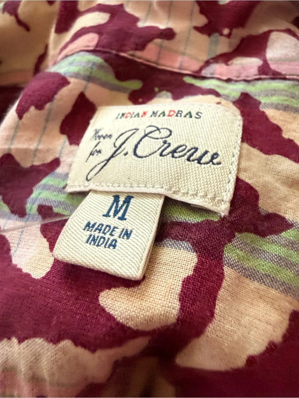 J. Crew Short Sleeve Button-Down Hawaiian Shirt in Burgundy, Cream & Light Blue